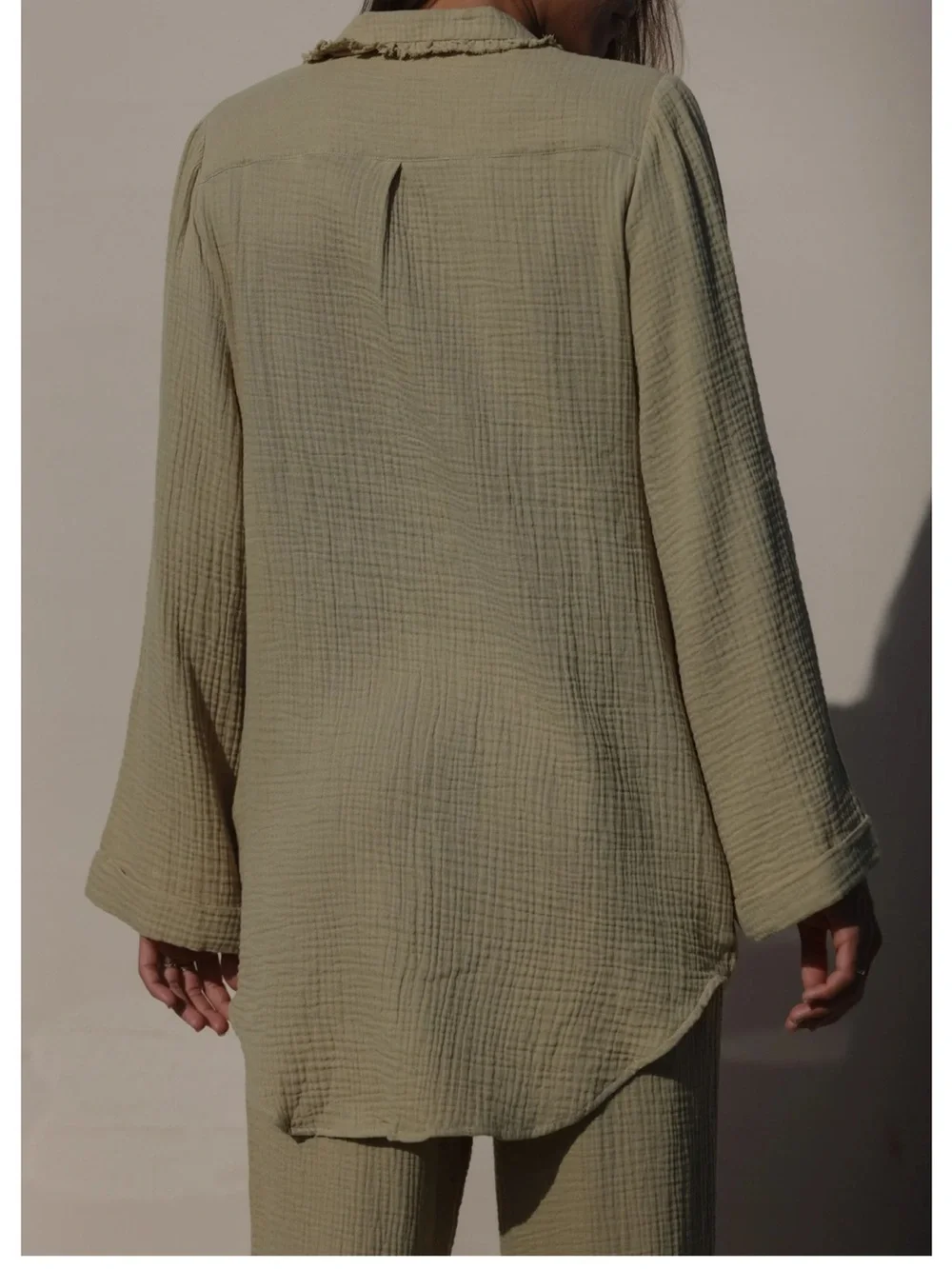 Strait the Label POEMA TAN COLLARED TIE BLOUSE